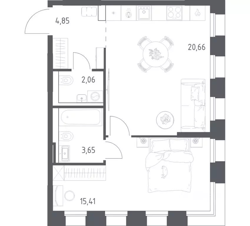 1-к кв. Татарстан, Казань Зилант Премьер жилой комплекс (46.63 м) - Фото 1