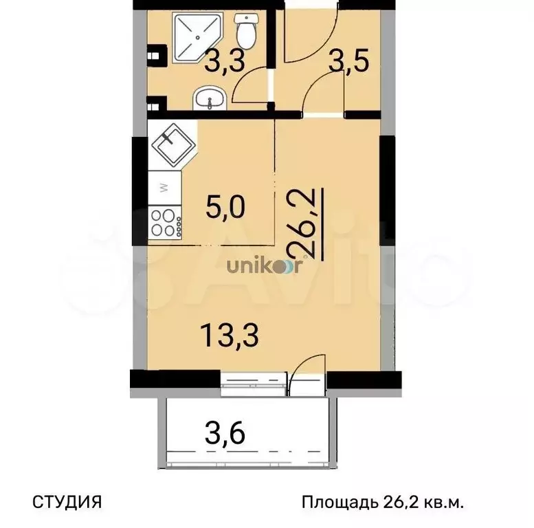 Квартира-студия, 26,2 м, 6/26 эт. - Фото 0