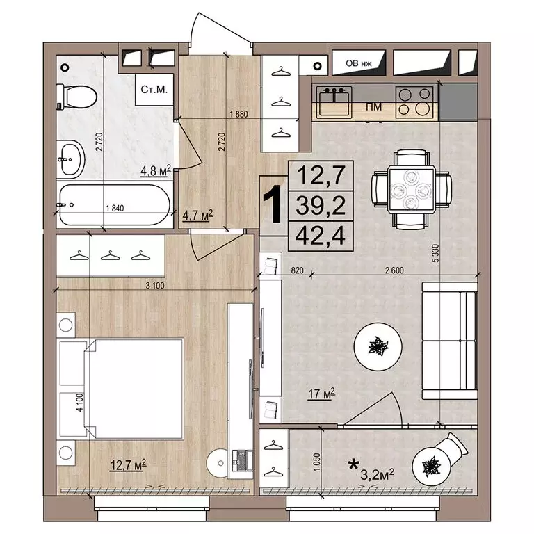 1-комнатная квартира: Жуковский, жилой комплекс Гранд Комфорт (42.4 м) - Фото 1