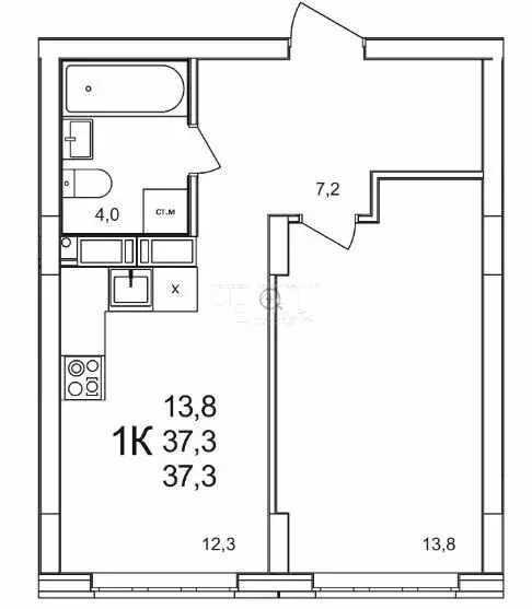 1-комнатная квартира: Анкудиновка, Черкесская улица, 14 (37.3 м) - Фото 2
