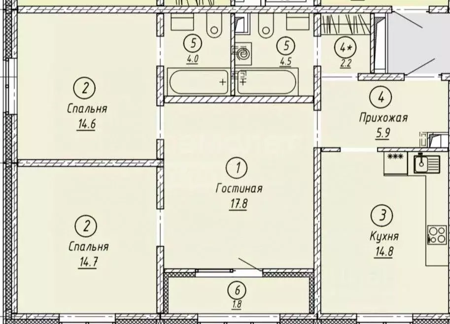 3-к кв. Оренбургская область, Оренбург ул. Юркина, 2Б (80.3 м) - Фото 1