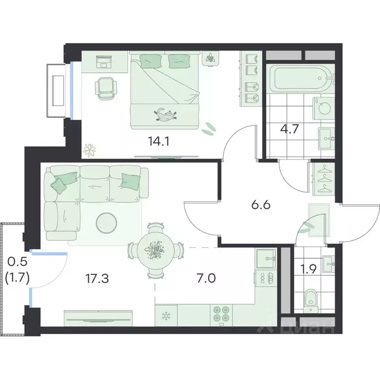 2-к кв. Московская область, Раменское G3 Михалевич жилой комплекс ... - Фото 1