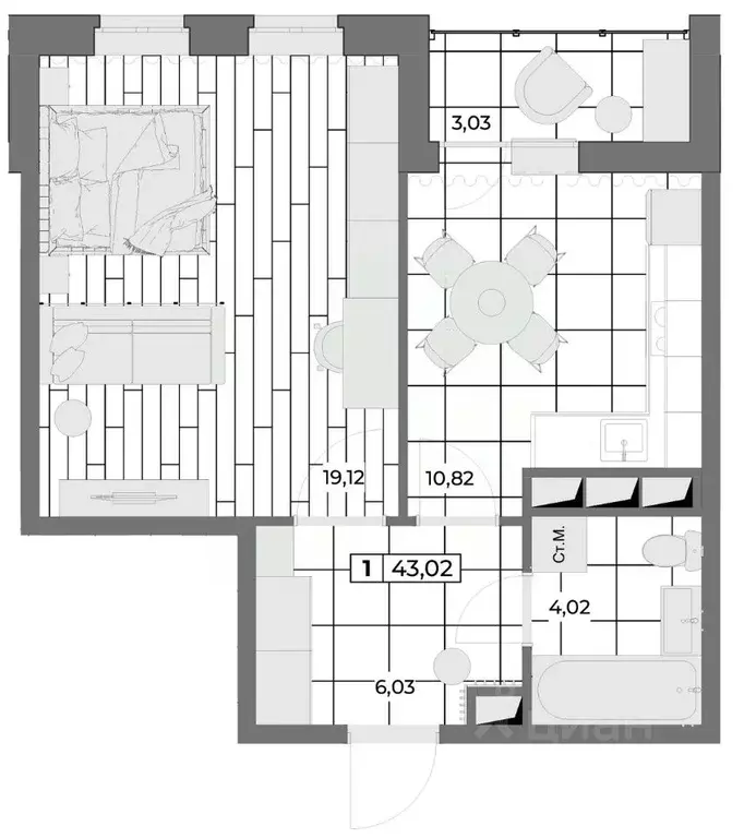 1-к кв. Орловская область, Орел Мясокомбинат мкр,  (41.51 м) - Фото 0