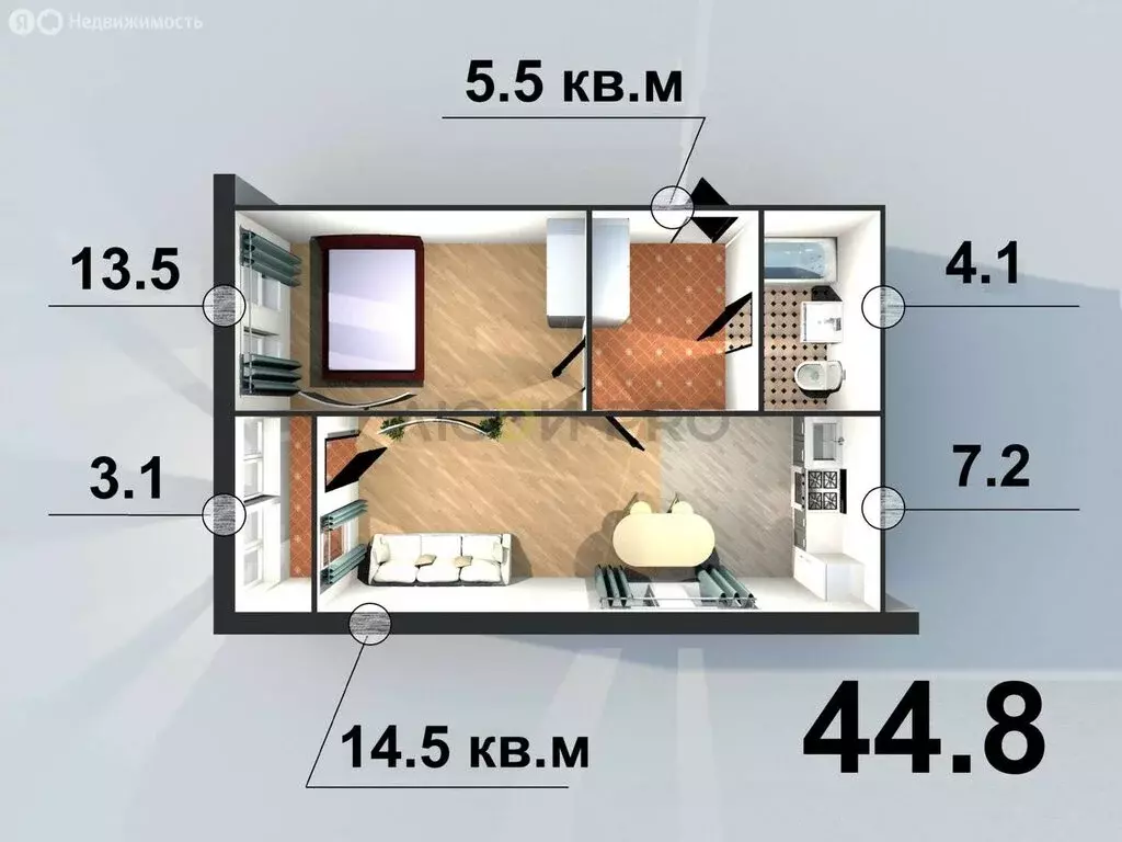 2-комнатная квартира: Уфа, улица Ивана Спатара, 18 (44.8 м) - Фото 1