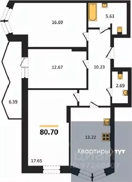 3-к кв. Воронежская область, Воронеж ул. Ворошилова, 10/1 (80.7 м) - Фото 0