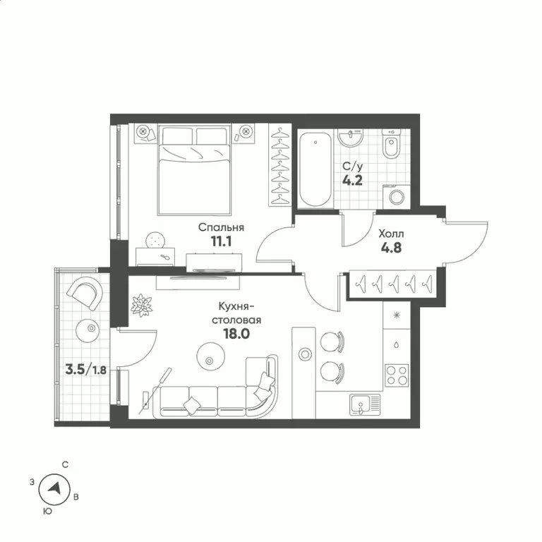 1-к кв. Свердловская область, Екатеринбург Солнечный жилрайон,  (39.9 ... - Фото 0