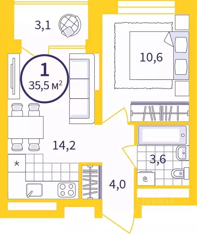 1-к кв. Свердловская область, Екатеринбург Уктус жилрайон, Астон ... - Фото 1
