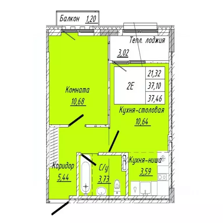 1-к кв. Омская область, Омск ул. 2-я Дачная (37.46 м) - Фото 1