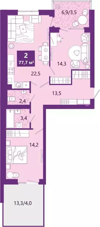 2-комнатная квартира: Калининград, Ключевая улица, 27В (81.3 м) - Фото 0