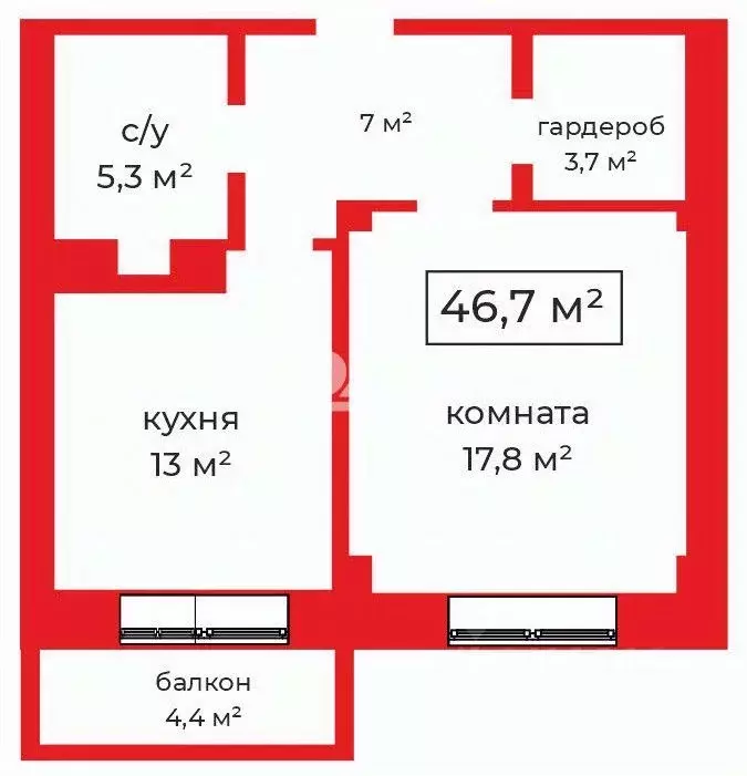 1-к кв. Челябинская область, Челябинск ул. Бейвеля, 22 (46.7 м) - Фото 2