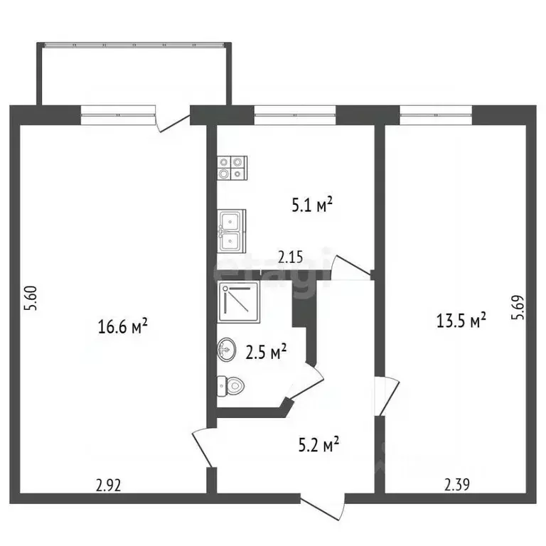 2-к кв. Крым, Евпатория ул. Имени 60-летия Октября, 16 (44.9 м) - Фото 2