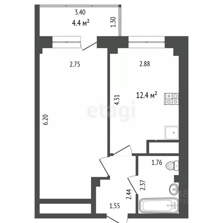 1-к кв. Псковская область, Псков ул. Ижорского Батальона, 17 (35.3 м) - Фото 1