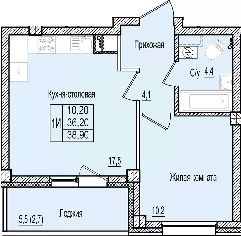 1-к кв. Псковская область, Псков Крестовский жилой комплекс (38.9 м) - Фото 0