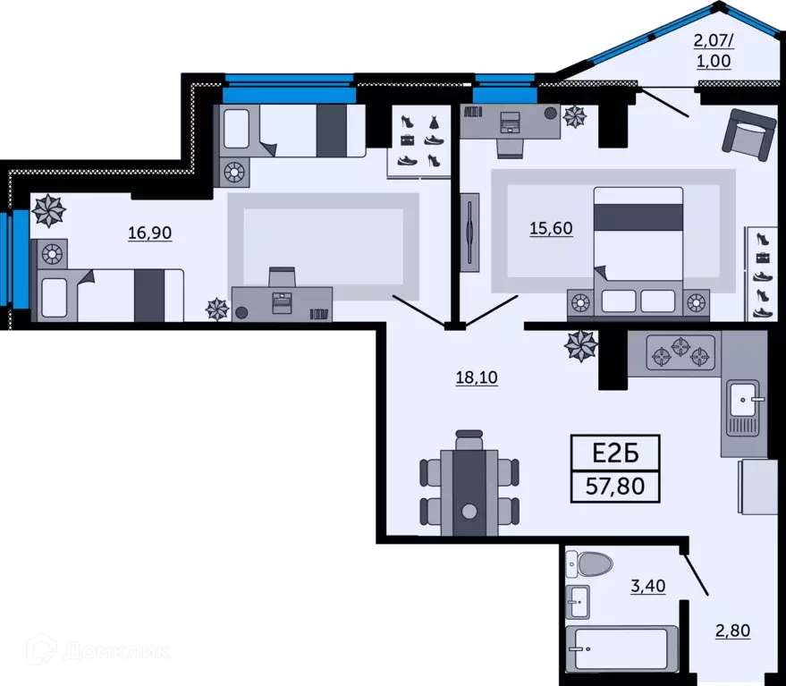 Продаётся 2-к квартира, 57.6 м - Фото 0