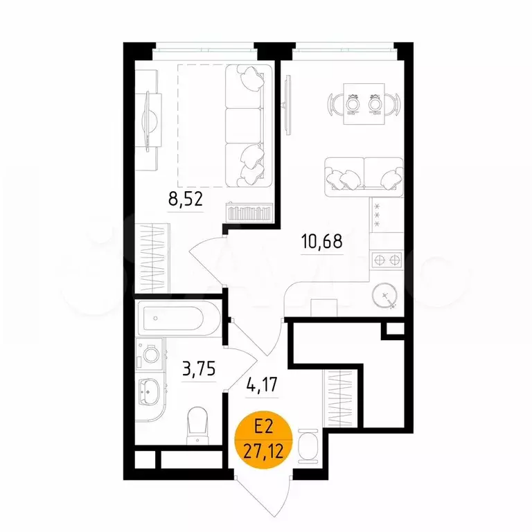 1-к. квартира, 27,1 м, 17/25 эт. - Фото 0