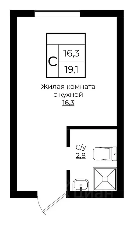 Студия Краснодарский край, Краснодар Европа-Сити жилой комплекс (19.1 ... - Фото 0