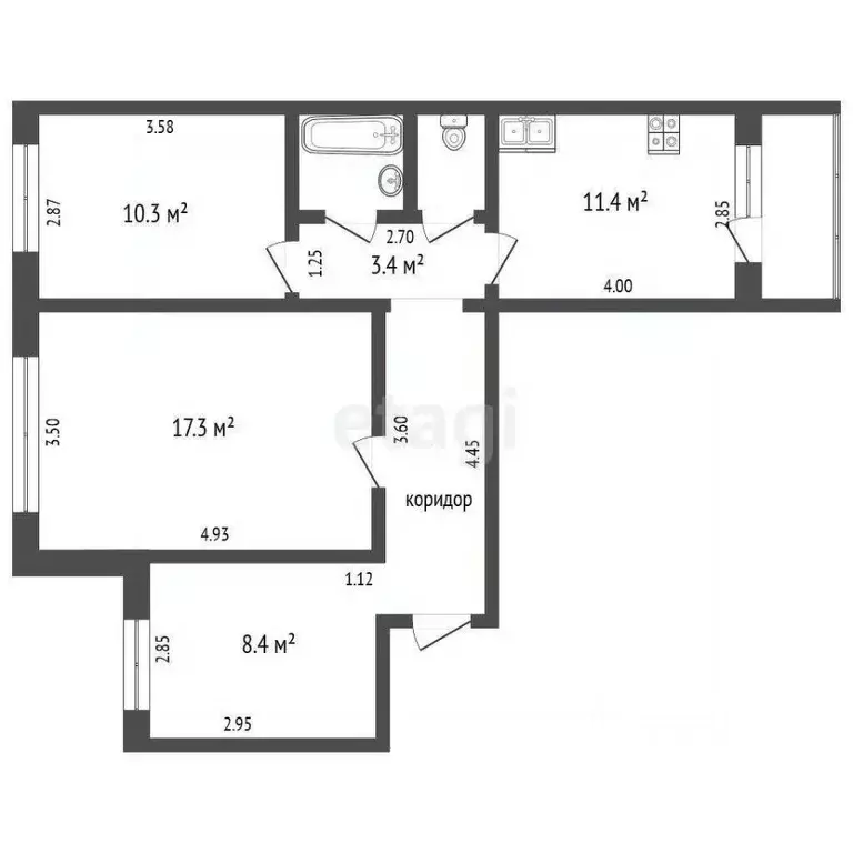 3-к кв. Тамбовская область, Тамбов ул. Чичерина, 34 (63.1 м) - Фото 0