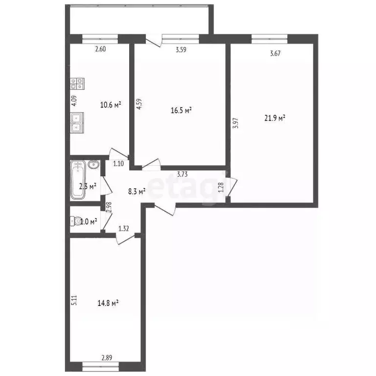 3-к кв. Саха (Якутия), Якутск ул. Якова Петерса, 4 (75.4 м) - Фото 2