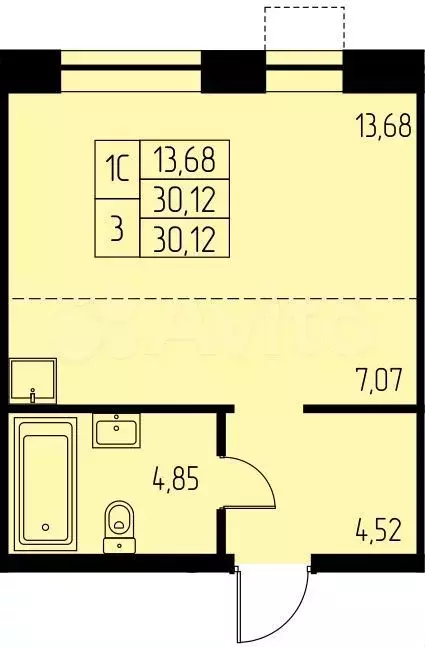 Квартира-студия, 30,1 м, 3/23 эт. - Фото 0