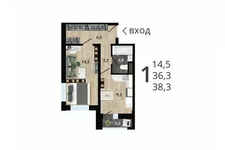 1-к кв. Воронежская область, Воронеж Цимлянская ул. (38.07 м) - Фото 1