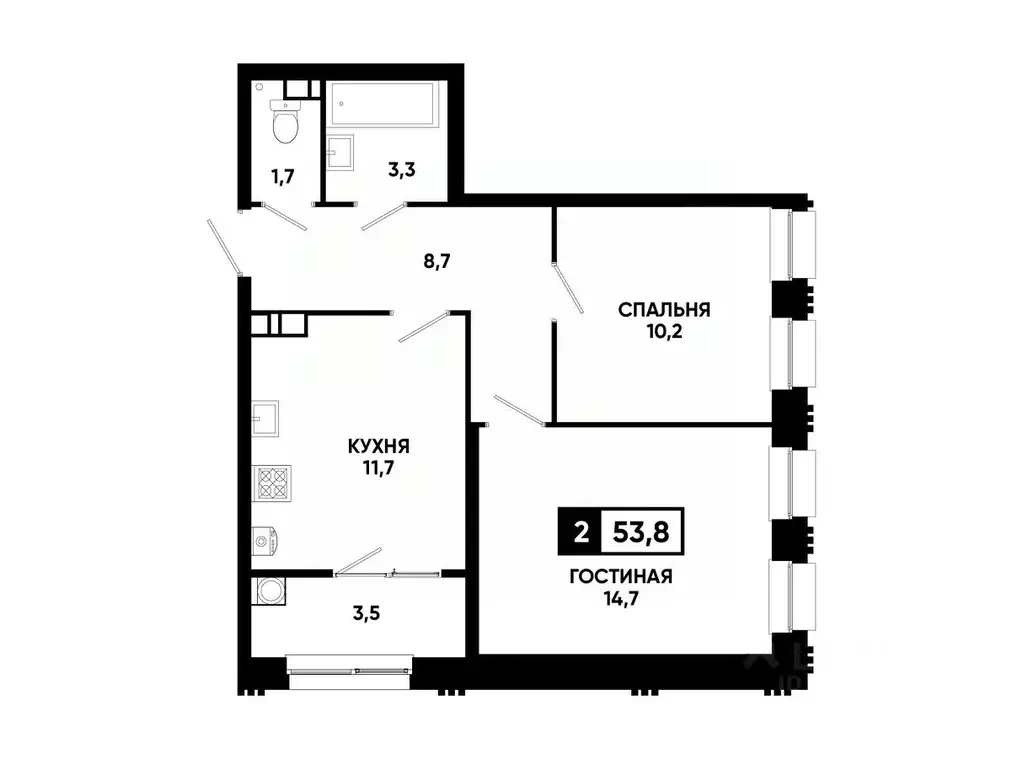 2-к кв. Ставропольский край, Ставрополь ул. Андрея Голуба, 12к8 (53.8 ... - Фото 0