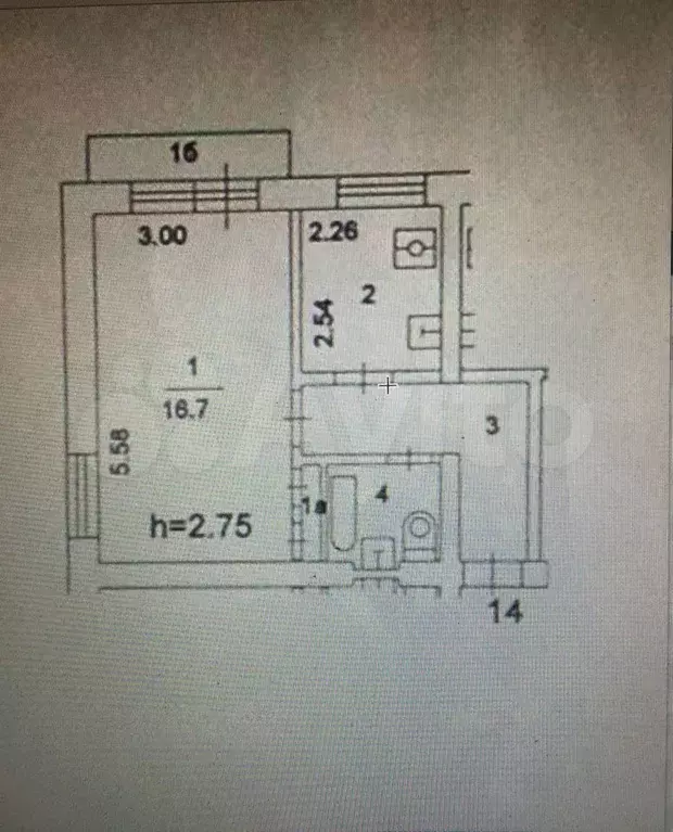 1-к. квартира, 32,3 м, 4/5 эт. - Фото 0