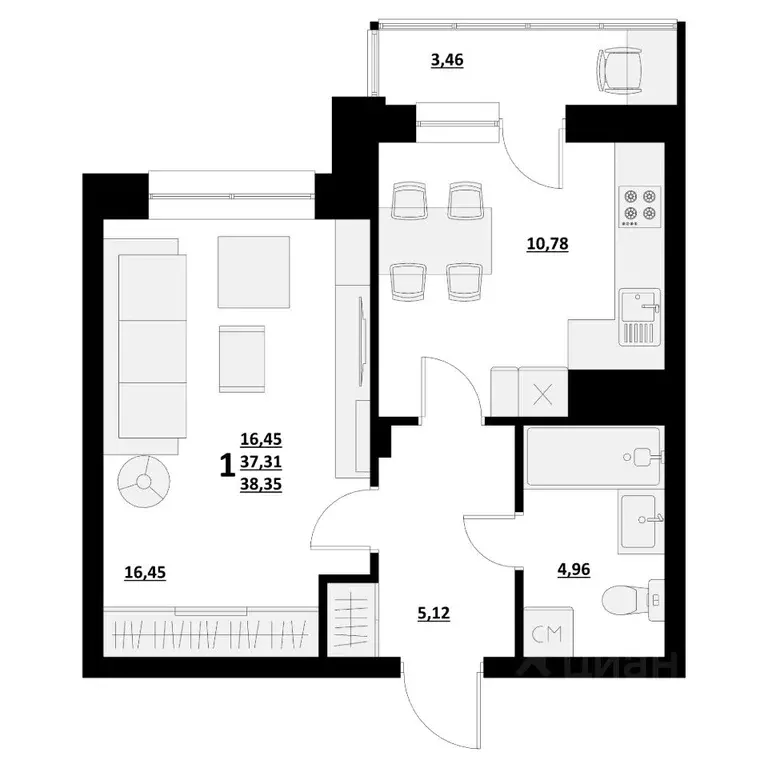 1-к кв. Белгородская область, Белгород ул. Квасова (38.35 м) - Фото 1