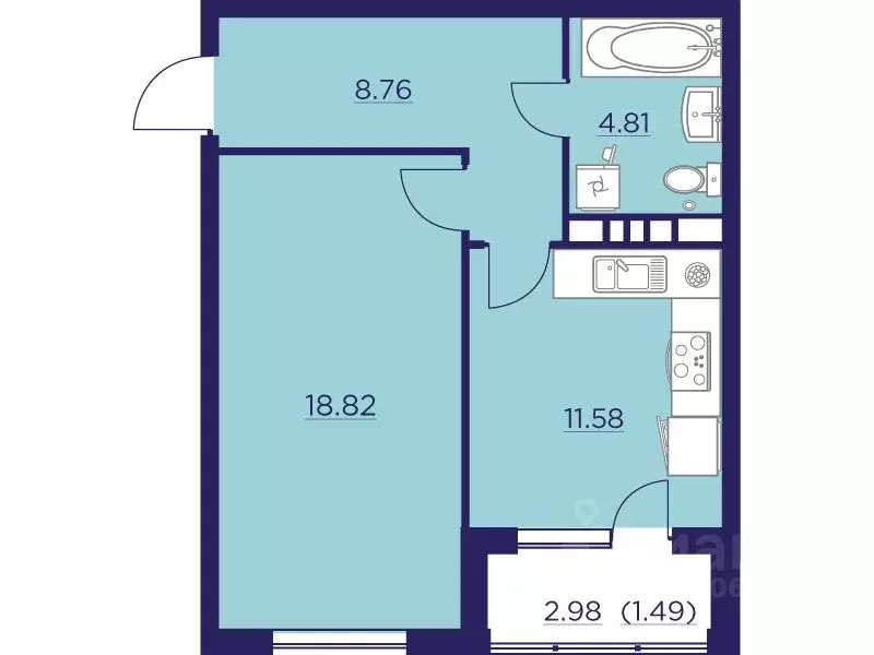 1-к кв. Воронежская область, Воронеж ул. Ломоносова, 116В (45.46 м) - Фото 1