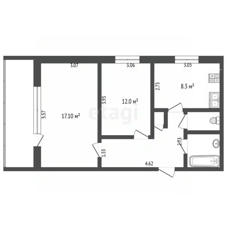 2-к кв. Чувашия, Чебоксары Гражданская ул., 131 (52.5 м) - Фото 1