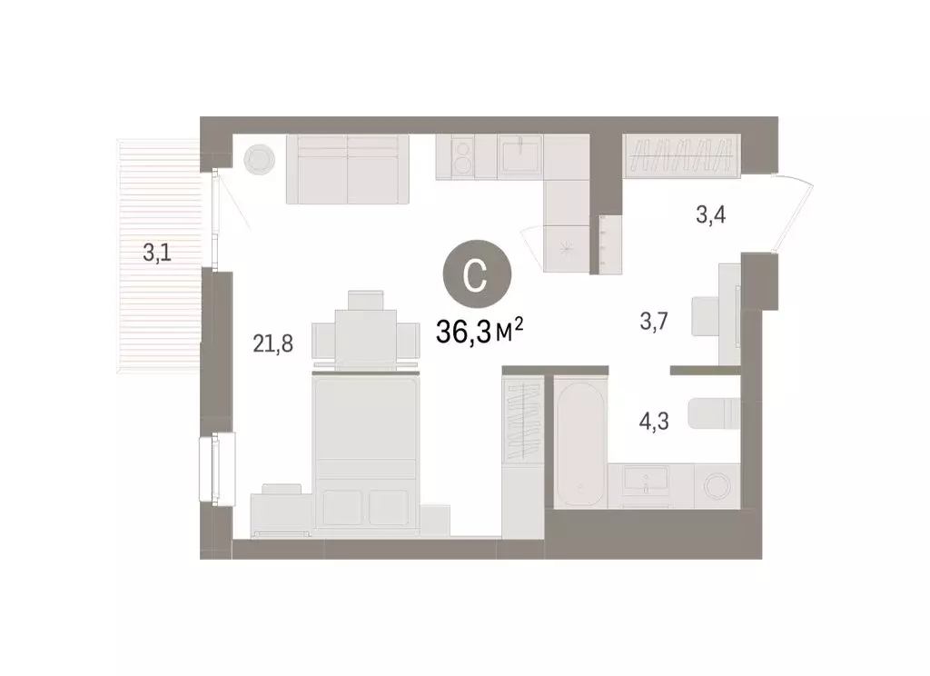 Квартира-студия: Челябинская область, Сосновский муниципальный округ, ... - Фото 2