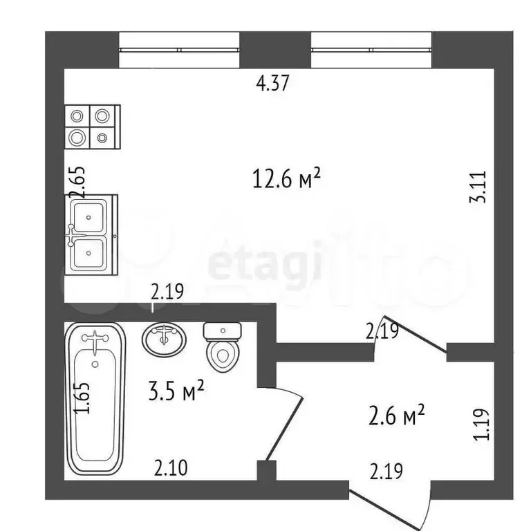 Квартира-студия, 18,7 м, 1/3 эт. - Фото 1