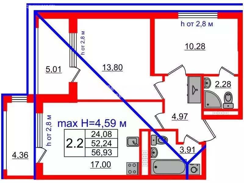 2-комнатная квартира: посёлок Стрельна, проспект Будённого, 22 (51.6 ... - Фото 1