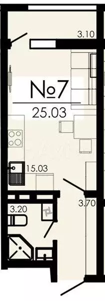 Квартира-студия, 25 м, 6/13 эт. - Фото 1