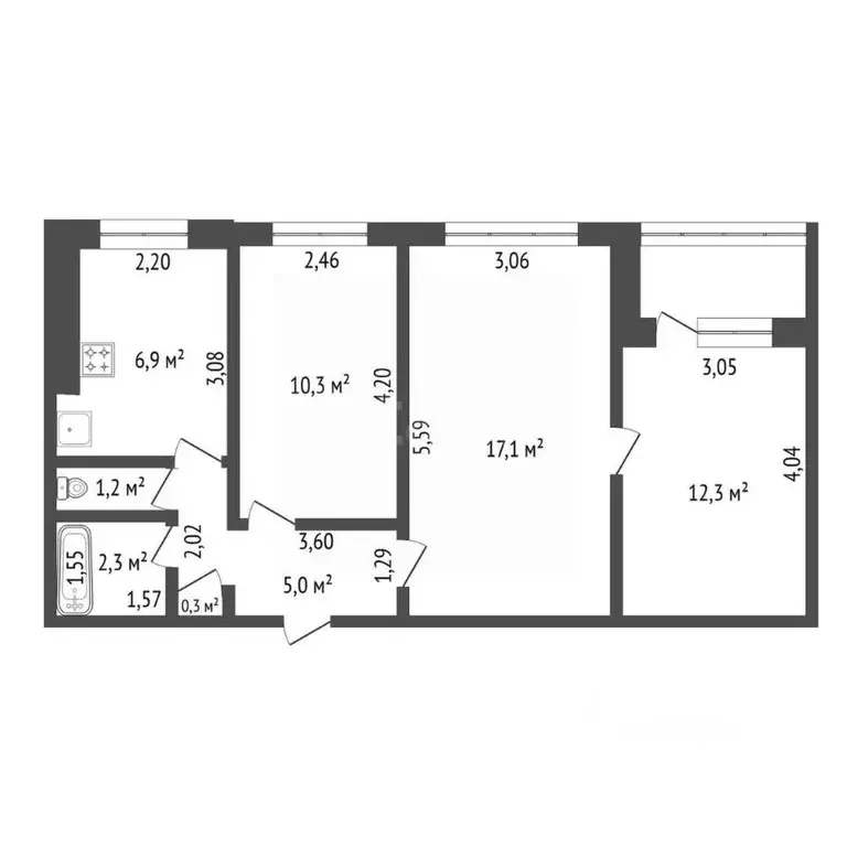 3-к кв. Башкортостан, Уфа ул. 50 лет СССР, 48 (56.0 м) - Фото 2