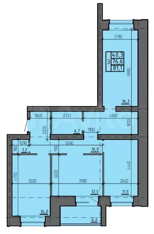 3-к. квартира, 81,1 м, 2/5 эт. - Фото 0