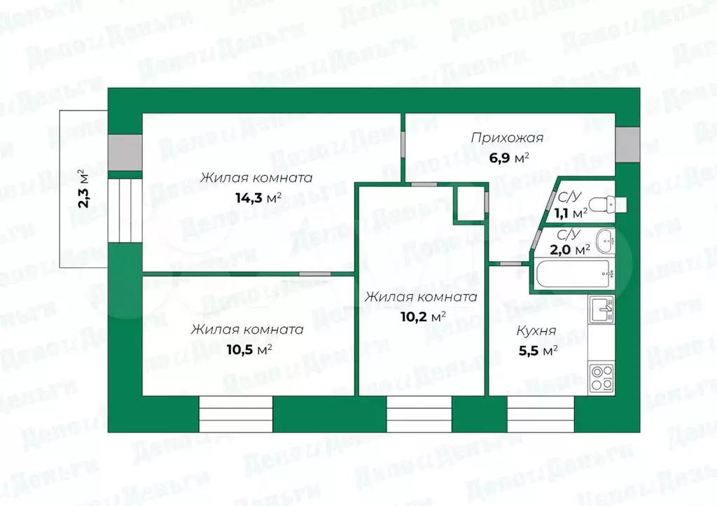 3-к. квартира, 51 м, 5/5 эт. - Фото 0