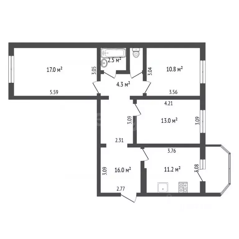 3-к кв. Московская область, Люберцы городской округ, Томилино пгт ул. ... - Фото 2