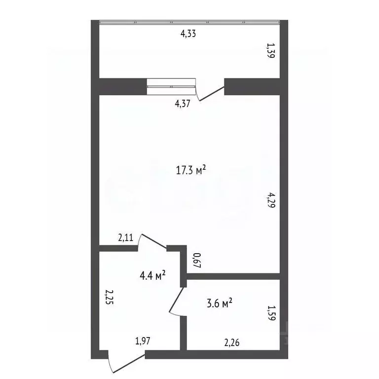 Студия Амурская область, Благовещенск Загородная ул., 40 (28.3 м) - Фото 2