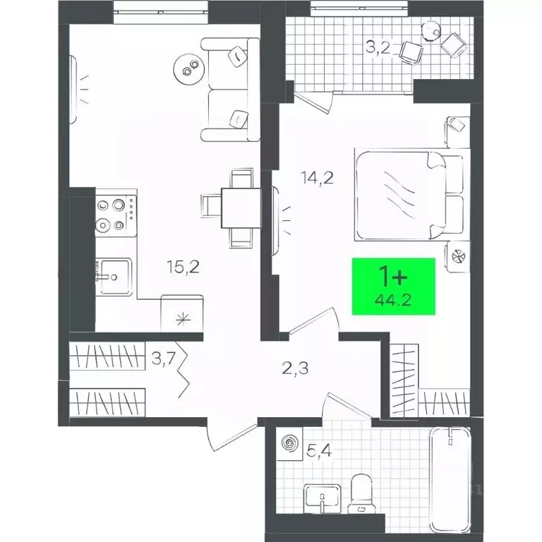 1-к кв. Тюменская область, Тюмень ул. Николая Глебова, 4 (44.24 м) - Фото 0