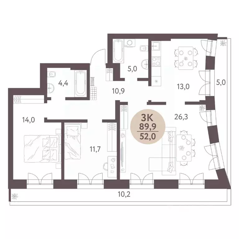 3-к кв. Новосибирская область, Новосибирск  (89.9 м) - Фото 0