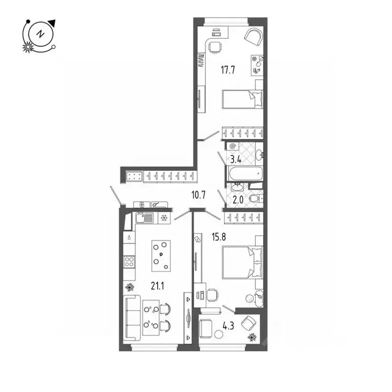 2-к кв. Санкт-Петербург Белоостровская ул., 28 (72.7 м) - Фото 0