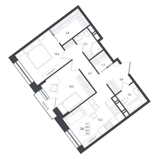 2-комнатная квартира: Московская область, городской округ Подольск, ... - Фото 1