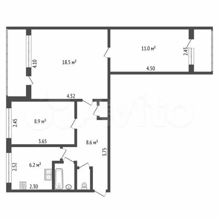 3-к. квартира, 56,7 м, 9/9 эт. - Фото 1