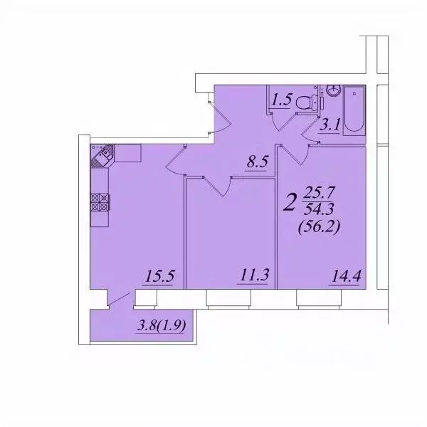 2-к кв. Вологодская область, Вологда ул. Новаторов (56.2 м) - Фото 1