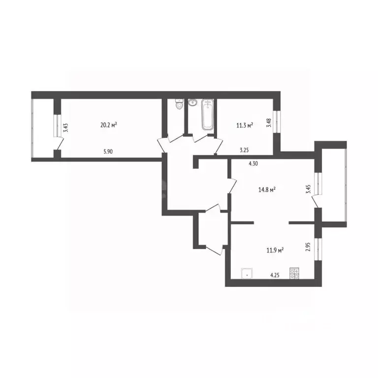 3-к кв. Белгородская область, Белгород ул. Губкина, 17б (78.4 м) - Фото 2