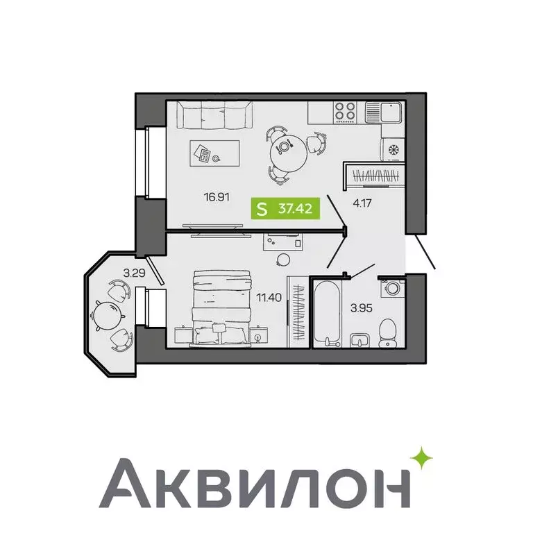 1-комнатная квартира: Северодвинск, улица Ломоносова, 79к3 (37.42 м) - Фото 0