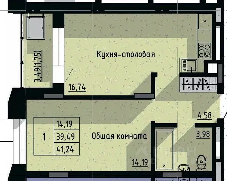 1-к кв. Саха (Якутия), Якутск пос. Геологов,  (41.24 м) - Фото 1