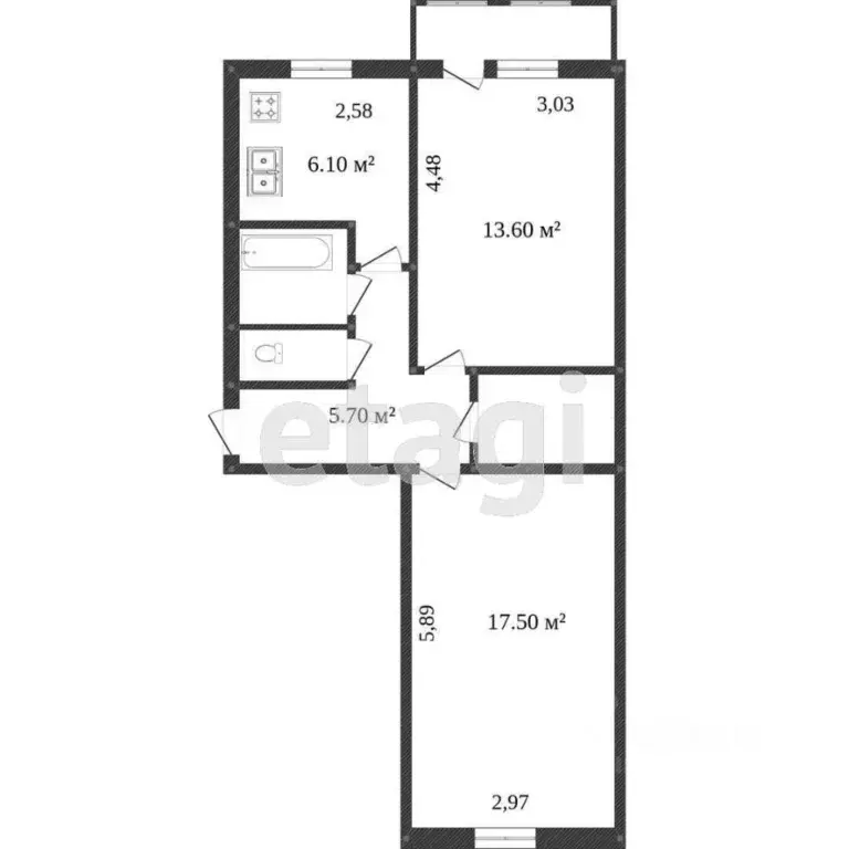 2-к кв. Вологодская область, Вологда Ярославская ул., 14 (44.9 м) - Фото 2