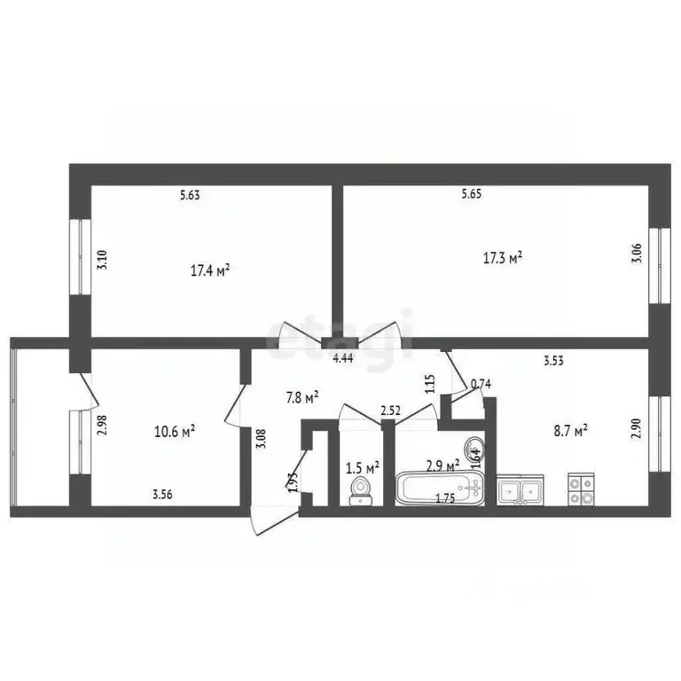 3-к кв. Кемеровская область, Юрга ул. Мира, 6 (67.2 м) - Фото 1