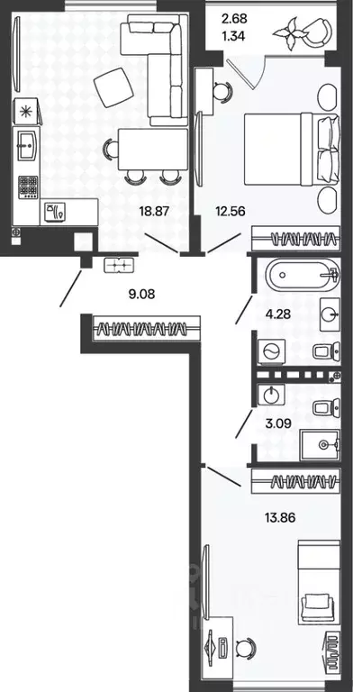 2-к кв. Калининградская область, Гурьевский муниципальный округ, пос. ... - Фото 1